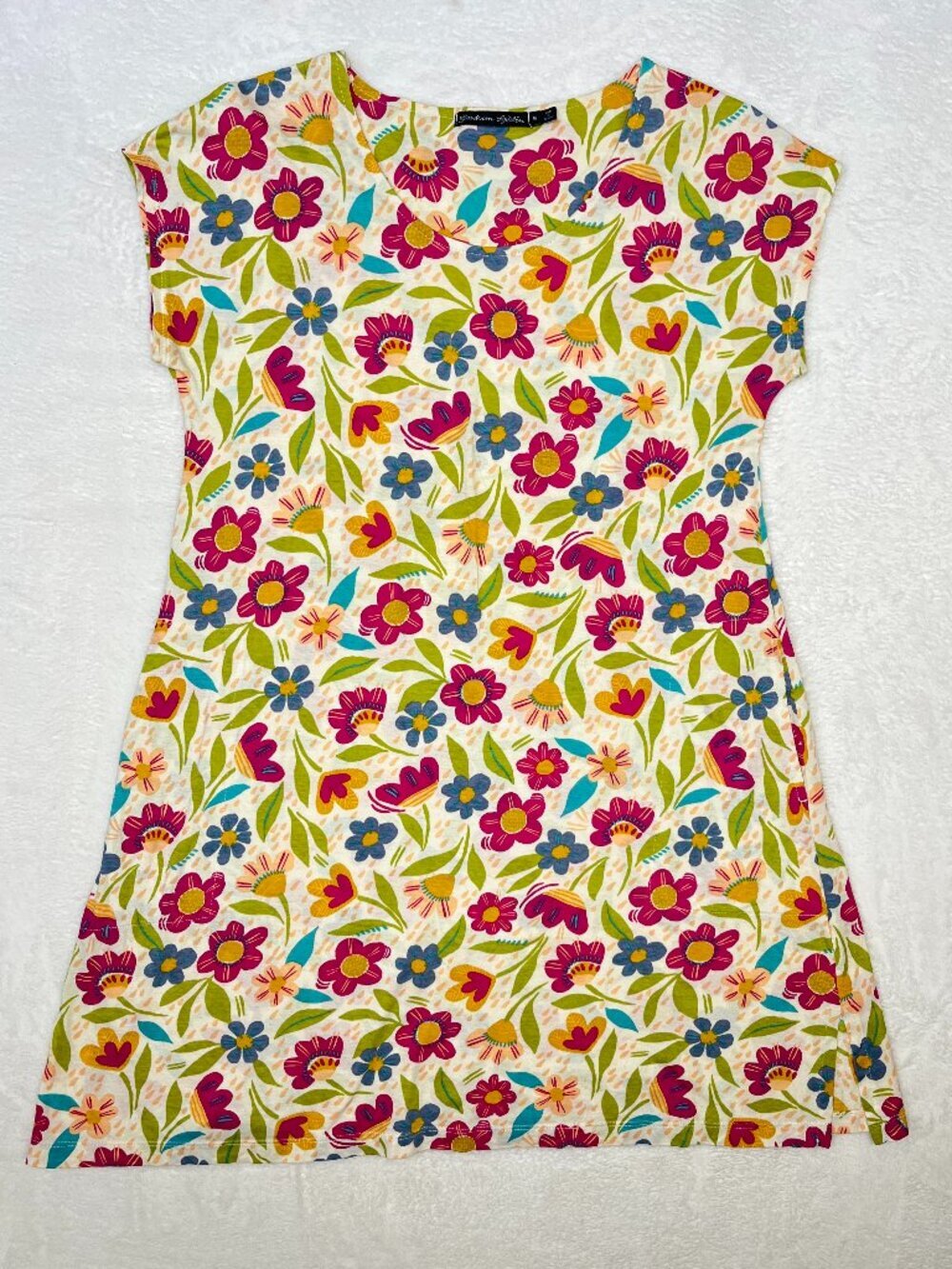 Gudrun Sjoden Beige Multi Floral Organic Cotton Lagenlook Boho Sz S Whimsy Fairy